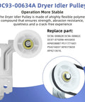 Upgraded Dryer Roller Repair Kit Fits Multiple Dryers DC93-00634A idler pulley with polymer material and bearing detail