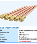 WISSCOOL 10-piece Schrader valve extension tubes, copper tubes with brass fittings, 2.5" long