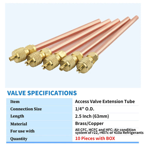 WISSCOOL 10-piece Schrader valve extension tubes, copper tubes with brass fittings, 2.5" long