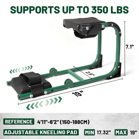 Foldable Garden Kneeler And Seat With Soft Kneeling Pad 2 In 1 Ergonomic Garden Stool, green frame, supports up to 350 lbs.