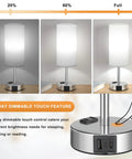 Set Of 2 Touch Lamps For Bedrooms With 3 Way Dimming, USB C Ports And Outlets, modern nightstand lamps showing dimming feature