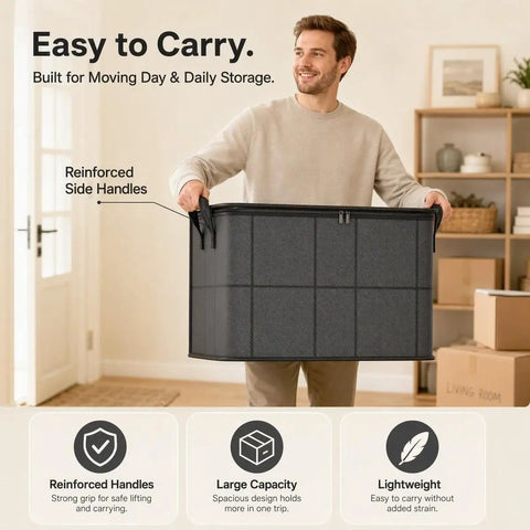 Hella Durable 180 Liter Moving Storage Container With Thick Loop Handles And Tight Seal Zipper Closure for easy carrying.