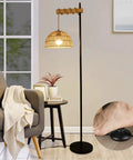 Cozy Tall Floor Lamp With Rattan Lampshade 3 Color Temperatures And Stepless Dimmer Smart Floor Lamp With living room view