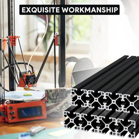 Black T Slot 4040 Aluminum Extrusion Kit 10 pieces each 39.4 inches long beside 3D printer showcasing assembly use.