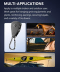 Beefy Heavy Duty Retractable Ratchet Tie Down Straps 4 Pack 8 Ft Each 75 Lb Capacity Per Strap With Carabiner Hooks for tents and kayaks.