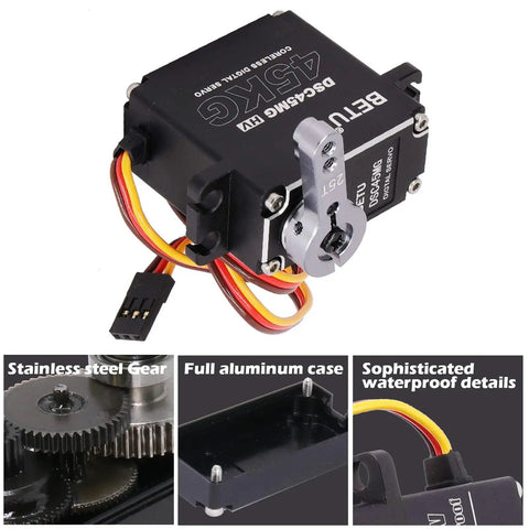 Beefy 45Kg Coreless Servo Motor HV Eight Point Four Volt High Torque RC Digital Servo With Waterproof IP67 Stainless Steel Gears CNC Aluminum Shell