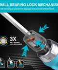 Close-up of Ratcheting Screwdriver 12-In-1 Kit with Quick-Load Bits showing 3 ball bearing lock mechanism for secure bit clamping.