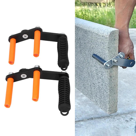 Pro Crew Approved Built Tough Heavy Duty Plywood Carrier And Panel Lifting Clamp Designed For No Sweat Hauling Glass Drywall Sheets Stainless Steel Puller, showing two clamps and usage demonstration.