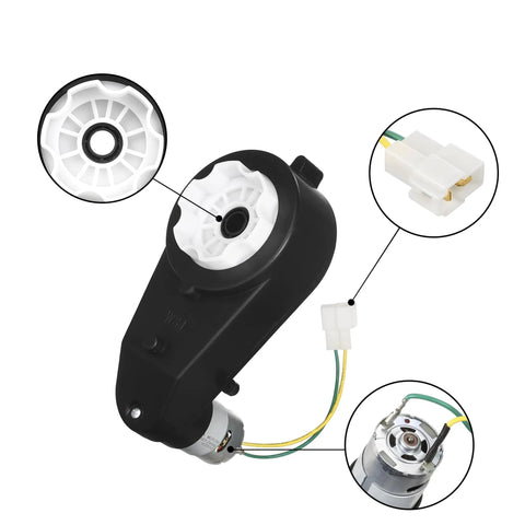 Two Pack 12V 40000 RPM High Speed RS550 Motor Gearbox For Kids Ride On Cars with connectors and motor features