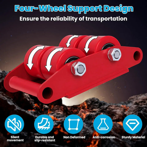 Heavy Duty Machinery Mover Skates Set For 8 Ton Capacity, 4 Pack Carbon Steel Dollies With 360 Degree Tops