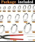 360 Piece Ear Hose Clamp Kit With Stepless 5.3 To 36.1mm Range, 304 Stainless Steel Cinch Rings, Pliers, And Portable Toolbox