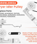 Dryer Repair Kit With Drum Roller Belt And Idler Pulley Replacement Parts For 4561EL3002A showing idler pulley details