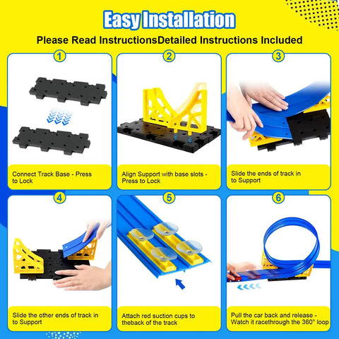 Installation steps for Flexible 15 Ft Race Track For Kids 3 Plus Fun Dual Lane Rolls Up Portable Car Track Compatible