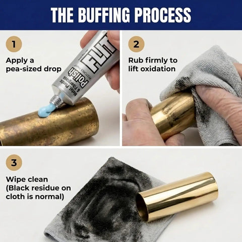 USA Made Metal Polish Paste For Solid Chrome, Stainless Steel, Aluminum And More, Non Abrasive Tarnish Fighter, Removes Light Oxidation, Requires Manual Buffing, Not For Plated Or Coated Surfaces, 5.29oz buffing process on brass tube