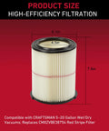 2 Pack Replacement Cartridge Filter For 5 To 20 Gallon Shop Vacuums Pleated Standard Filter With Large Surface Area
