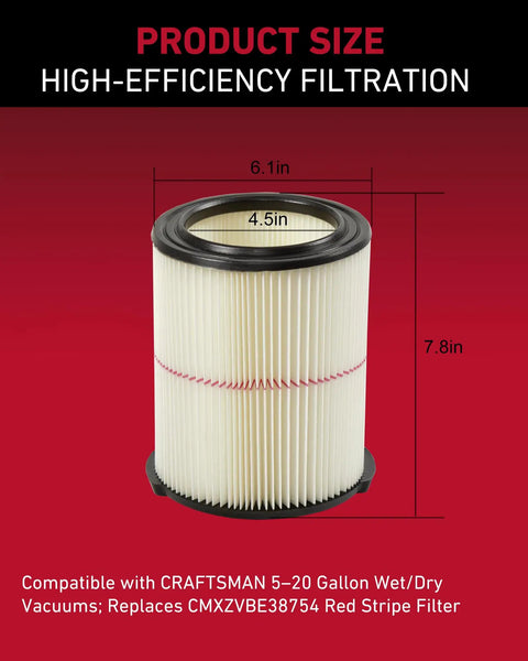 2 Pack Replacement Cartridge Filter For 5 To 20 Gallon Shop Vacuums Pleated Standard Filter With Large Surface Area