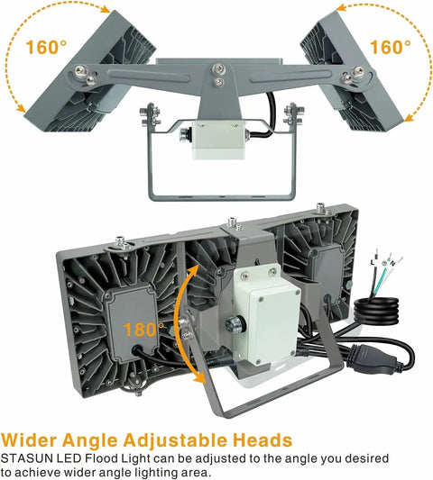 Outdoor 150W LED Flood Light With Dusk To Dawn Photocell Beefy 3 Heads Adjustable Wide Beam IP66 Waterproof 5000K