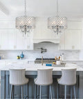 Modern Crystal Pendant Light With Drum Shade In Chrome 4 Light Chandelier hanging in kitchen over island