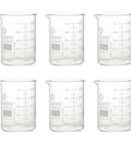 Six Piece Glass Beaker Set 250 Milliliter Each With No Spill Spout Baked And Tempered For Direct Heat And Chemical Use Pro Grade Lab Gear