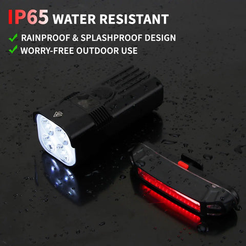 Ultra Bright 2000 Lumens Bike Light Set With Front Headlight And Rear Taillight, USB C Rechargeable, 3000mAh Battery, 6 Front Modes And 5 Rear Modes, Waterproof IP65, Aluminum Body For Night Riding, Commuting, And Safe Streets