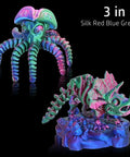 Tri Color 1.75mm PLA Filament Silk Rainbow Dope Multicolor 3D printed models, octopus and dinosaur, coextruded red green blue