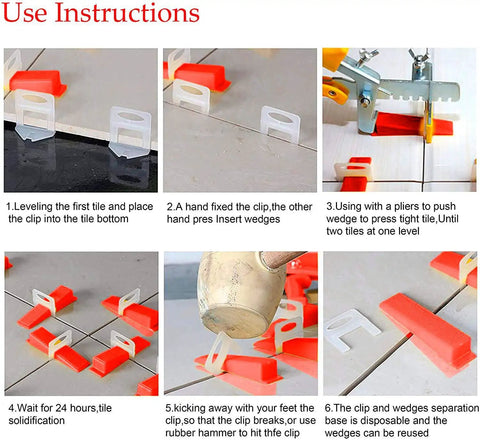 Image showing step-by-step use of DIY Tile Leveling System Clips 4000 Pack For Ceramic Tile And Stone Easy Install Leveler Spacers.