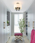 Dope Semi Flush Mount Ceiling Light Fixture With Off White Fabric Drum Shade Matte Black Canopy in modern wardrobe