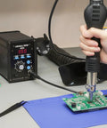 Pro Grade Digital Hot Air Rework Station With Fast Heat, 3 Memory Presets tool soldering PCB on workbench
