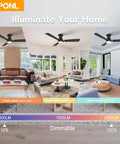 42 Inch Black Ceiling Fan With Light And Remote Control Noiseless Reversible Motor 6CCT Dimmable Timable Flush Mount in room settings