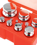 12 Piece Calibration Weights Set With Tweezers And Storage Box Pro Grade High Precision Steel Weights For Digital Scales Including 1g 2g 5g 10g 20g 50g 100g 200g 500g M1 Chrome Plated in open red box
