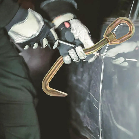 Auto Body Dent Puller Kit With Steel Snake Shape Round Head Hook in use on car sheet metal for repairs