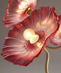 HLRCB Indoor Pendant Light, 21.7", detailed view of artistic red glass floral shade with light bulb.