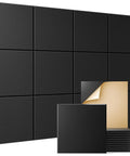 Snag These 12 Pack Acoustic Wall Panels With Self Adhesive Backing 12 By 12 By 0.4 Inch Sound Proof Foam Tiles In Sleek Black, showing installation process.