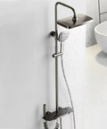 CUTPOIY Thermostatic Shower System, Shower Faucet Set LED Display Rain Shower System with adjustable height, gray design.