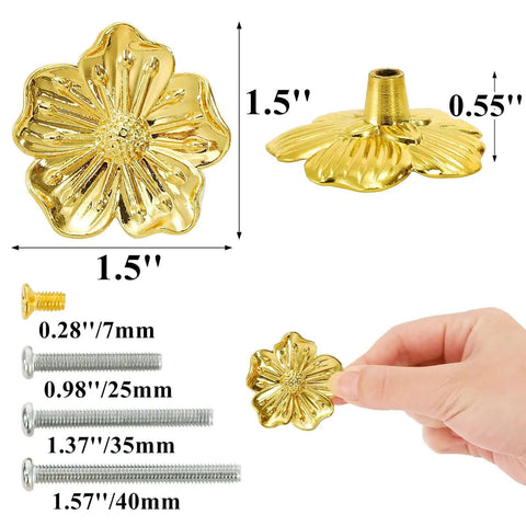 Kickstart Your Home Refresh With Vintage Gold Flower Cabinet Knobs And Brass Drawer Pulls An Eight Piece Hardware Set. 1.5-inch gold flower knob.
