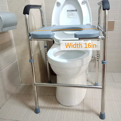 Raised Toilet Seat With Handles For Easy Lift, Standalone Toilet Safety Frame, stainless steel, fits over a toilet, 16-inch width