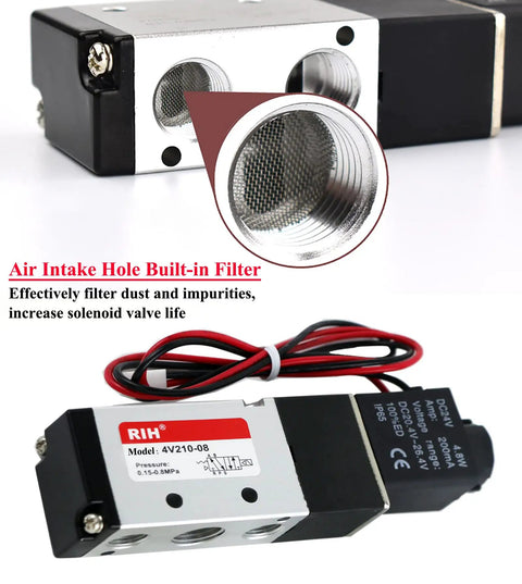 Heavy Duty Aluminum Solenoid Valve 4V210-08 5 Way 2 Position Pilot-Operated Electric Valve With One Quarter Inch NPT Connections