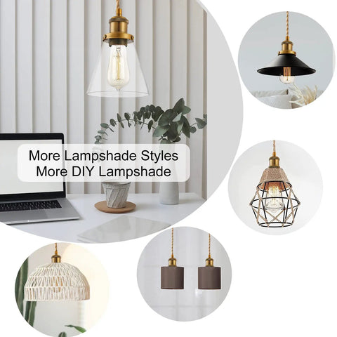 15.4 Ft Industrial Vintage Hemp Rope Pendant Light Cord Kit With Plug In E26 Socket And On Off Switch display with lamp styles