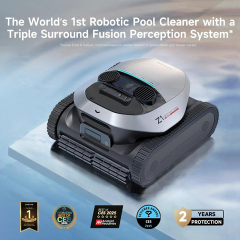 Beast Cordless Robotic Pool Cleaner With LiFi And App Control, 8000 GPH Suction, wall and waterline cleaning, shown on a platform