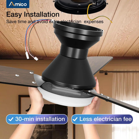 Assembly view of 2 Pack 42 Inch Ceiling Fans With Lights Low Profile Flush Mount Remote Control Dimmable Reversible 3CCT