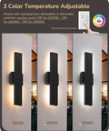 Top Shelf Led Outdoor Wall Lights Modern Black Finish showing 3 adjustable color temperatures 3000K, 4000K, and 5000K.