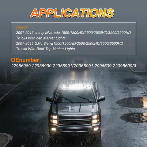 3 Pack LED Cab Marker Lights White Smoke Lens For Chevy Silverado 1500 2500HD 3500HD And GMC Sierra detailed application