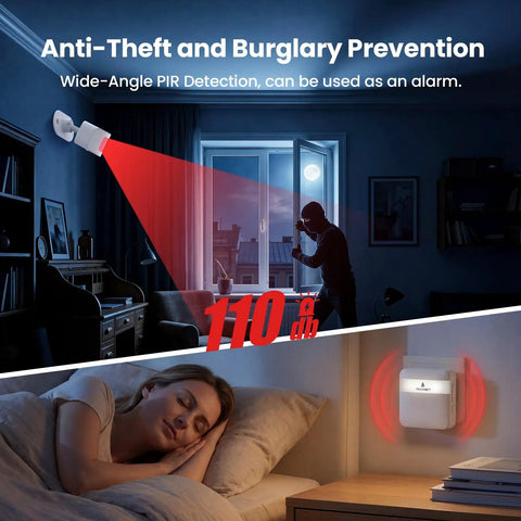 Wireless Doorbell Chime With 32 Dope Ringtones, Pair Up To 20 Sensors, 500ft Range, 5 Level Volume, LED Indicator, Perfect for Home, Store, Office, and Caregiver Use wall-mounted white receiver with LED alarm