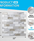 12x12 Peel And Stick Backsplash Tile Self Adhesive Mosaic For Kitchen Jade Design 6 Pack Covers About Five Point Four Square Feet With Easy Install No Grout Mess Durable 3D Look And Flexible Removable Tiles product size information with water-resistant feature and 3D texture