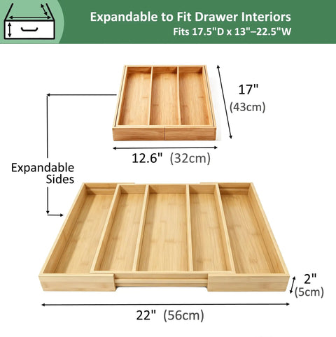 Expandable Bamboo Drawer Organizer For Kitchen Utensils And Flatware Adjustable Cutlery Tray And Knife Organizer Drawer Divider With Five Slots