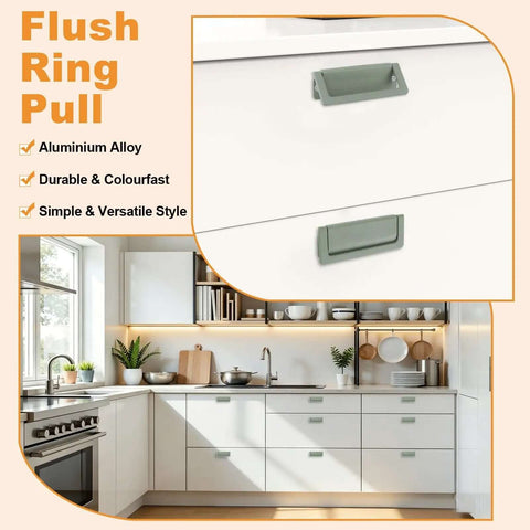 Aluminum Cabinet Pull Handles Set Of Two Flush Ring Hidden Drawer Pulls For Cabinets And Closets Green Finish, kitchen view