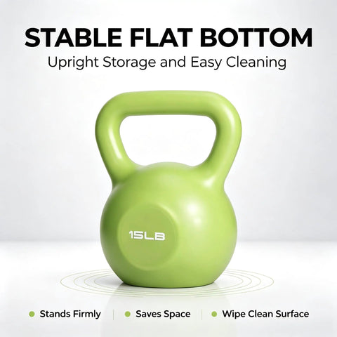 15 Pound Kettlebell For Strength Training And Full Body Toning, Vinyl Coated Iron Sand Fill Kettlebell with stable flat bottom