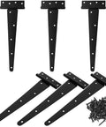 Six Pack 12 Inch T Strap Shed Hinge Set In Black Heavy Duty Iron T Hinge For Doors Barn Gates Fence Garden Shed Outdoor Hardware Includes Screws