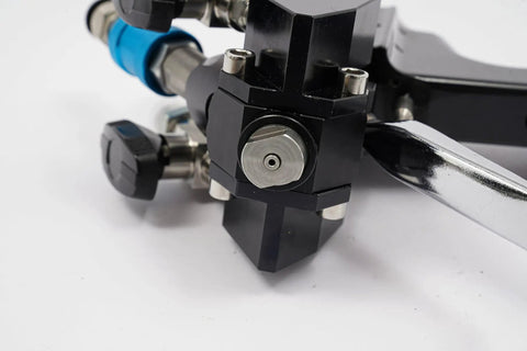 Close-up of Heavy Duty Polyurethane Foam Spray Gun With Air Purge Self Cleaning Pu Foaming Tool cast iron frame and nozzle.