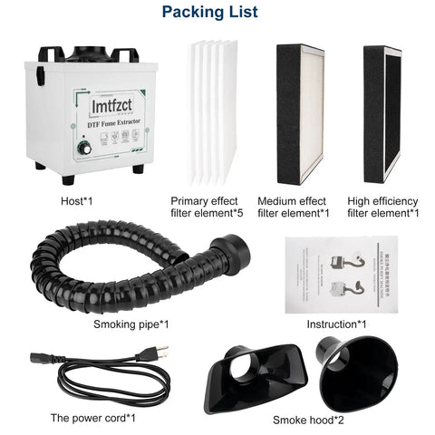Powerful Solder Smoke Extractor For DTF Printing 100W Low Noise With 3 Stage Filtration and accessories displayed
